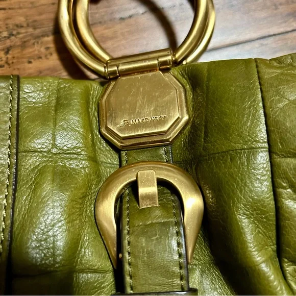 B Makowsky Olive Green Leather Hobo Bag Purse - Picture 4 of 14